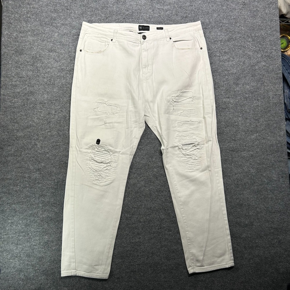 Waimea Skinny Fit Pants Men's 41X29 White Zip Fly Distressed Stretch -‎ Flaws